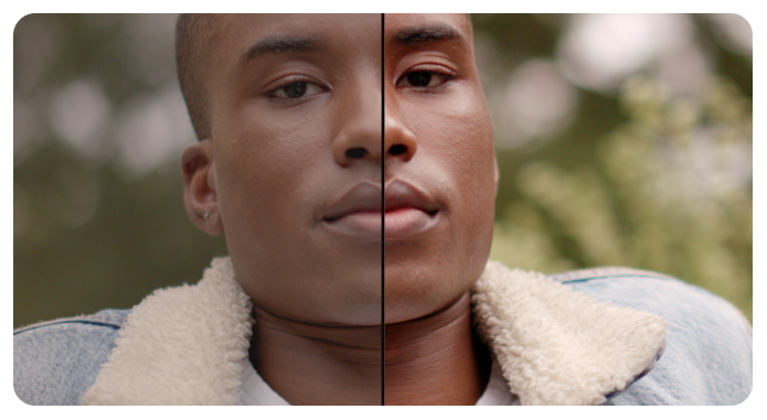 Half and half image showing before and after contrast and pivot adjustments, Blackmagic Design DaVinci Resolve Micro Color Panel
